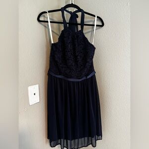 David’s bridal blue lace bridesmaid dress